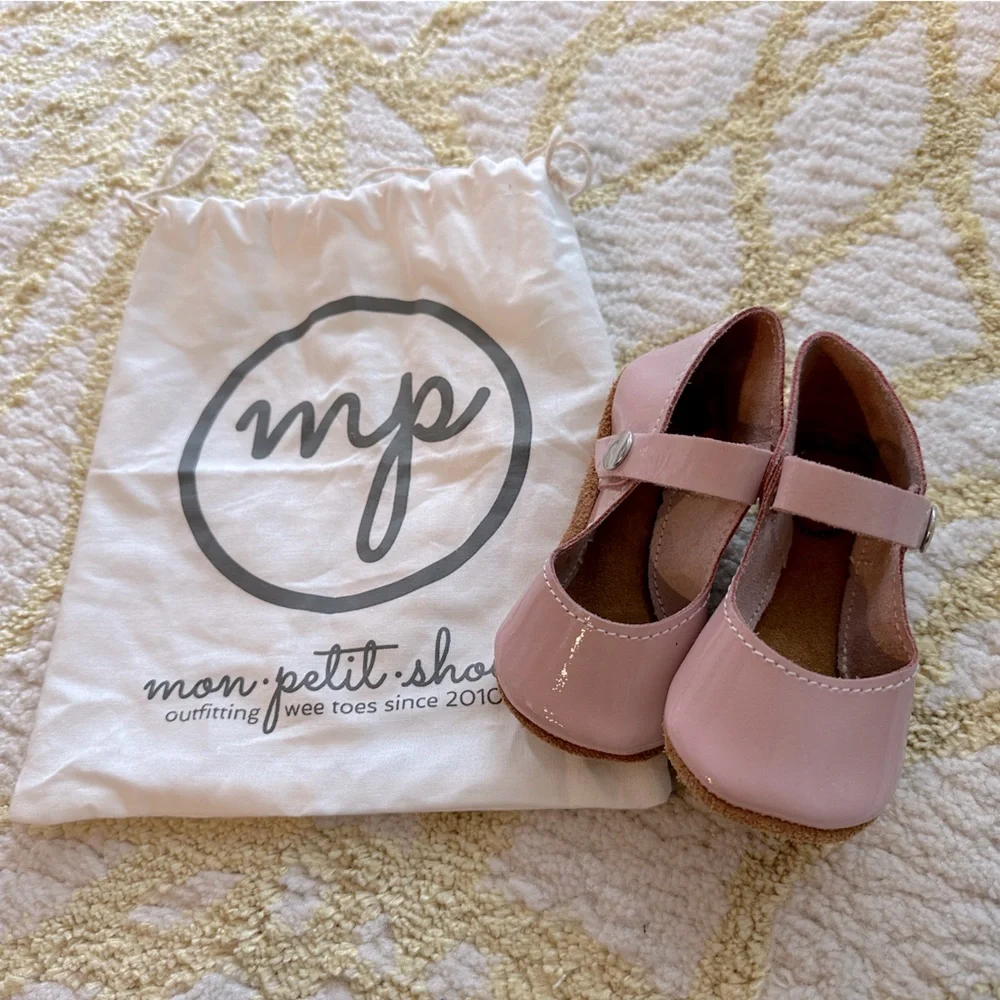Mon Petit PATENT BLUSH Pink Size 4 Mary Janes Mon Soft‎ Soled Baby Shoes